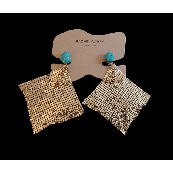 Rachel Comey Jewelry - Rachel Comey Sprink Turquoise Stone And Gold Tone Chain Link Dangle Earrings NWT